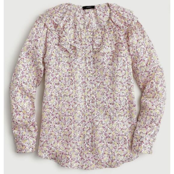 NWT J. Crew Pink Floral Ruffle Blouse XS Field Day Shirt AW869 - Picture 1 of 5